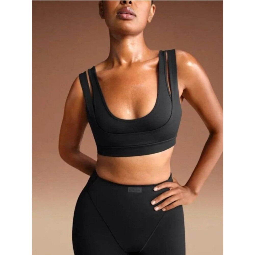 NEW NikeSKIMS Matte Double Strap Scoop Bra Obsidian Black Large NWT Nike x SKIMS